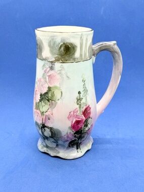 Vienna Austria Vtg Hand Painted Floral Hollyhocks Porcelain Floral Tankard Mug